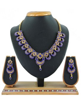 Swanky Alloy Blue and Gold Stone Work Necklace Set