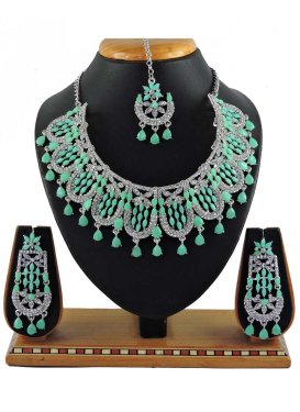 Swanky Beads Work Alloy Silver Rodium Polish Necklace Set For Festival