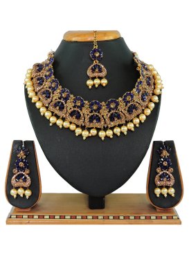 Swanky Beads Work Gold and Navy Blue Alloy Necklace Set