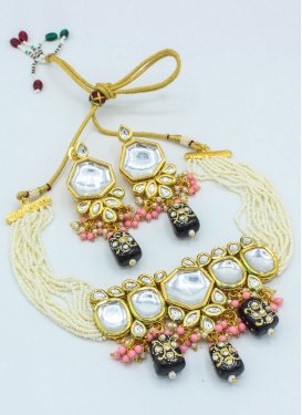 Swanky Black and Cream Beads Work Gold Rodium Polish Necklace Set
