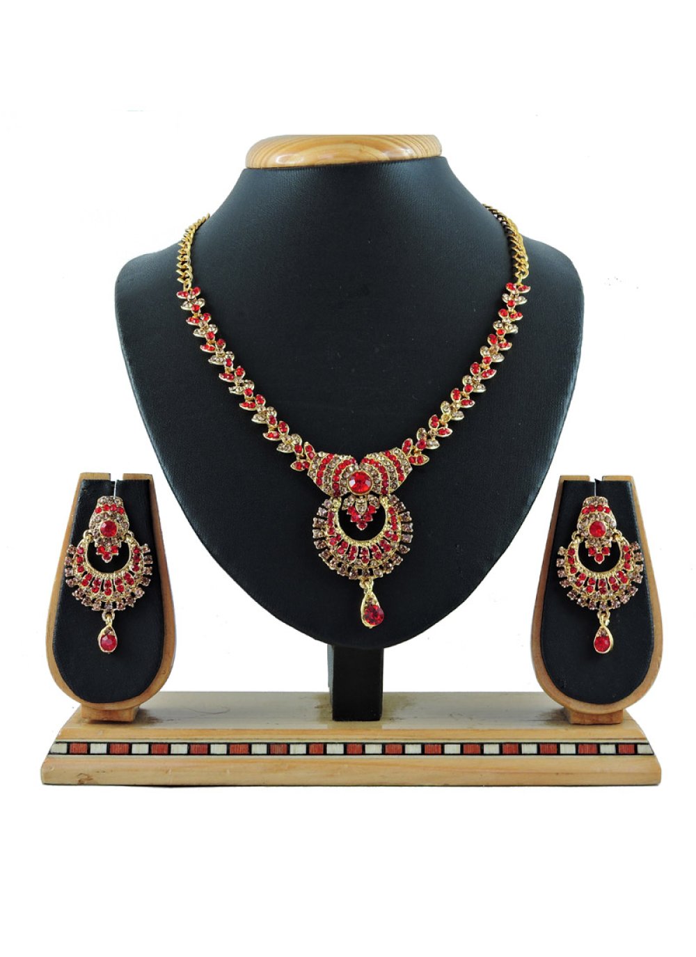 Swanky Gold and Red Alloy Necklace Set For Festival