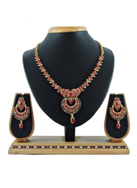 Swanky Gold and Red Alloy Necklace Set For Festival