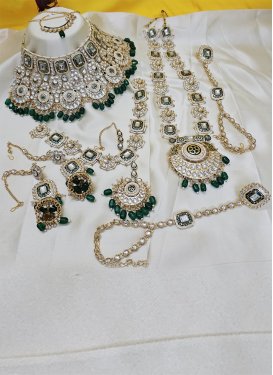 Swanky Gold Rodium Polish Alloy Bottle Green and White Bridal Jewelry