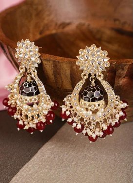 Swanky Gold Rodium Polish Beads Work Alloy Maroon and White Earrings