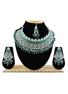 Swanky Green and Silver Color Beads Work Alloy Silver Rodium Polish Necklace Set