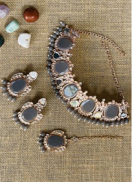 Swanky Grey and White Beads Work Gold Rodium Polish Necklace Set