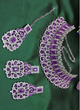 Swanky Purple and White Stone Work Necklace Set