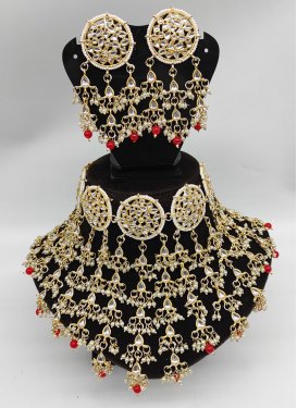Swanky Red and White Moti Work Necklace Set
