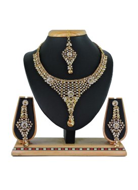 Swanky Stone Work Gold and White Alloy Necklace Set