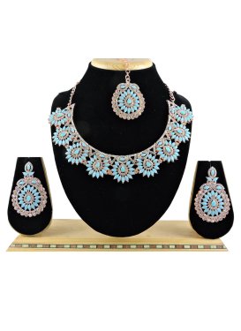 Swanky Stone Work Light Blue and White Necklace Set