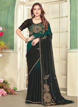 Swarovski Work Fancy Fabric Traditional Saree in Green for Women