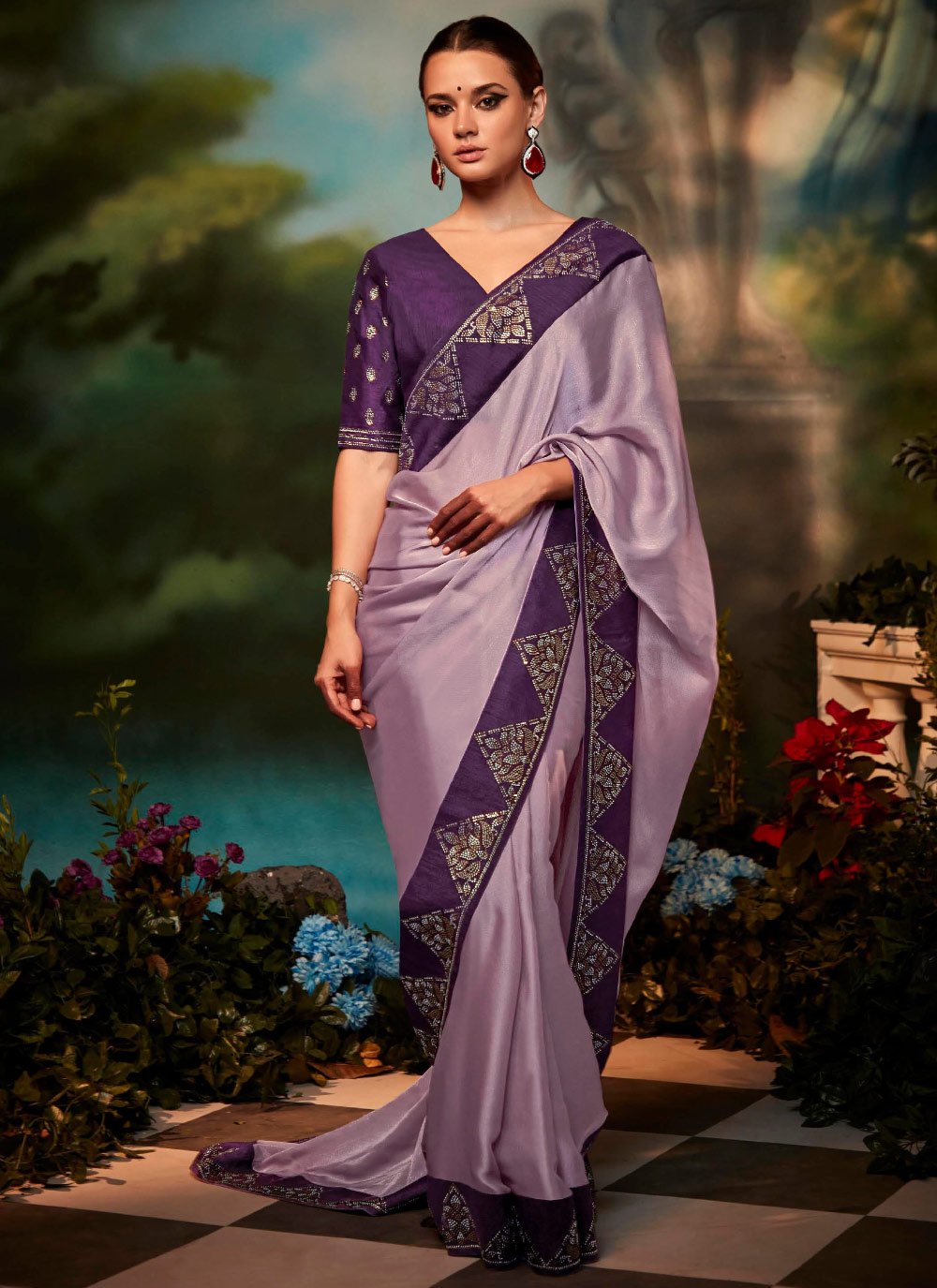 Swarovski Work Fancy Fabric Trendy Classic Saree