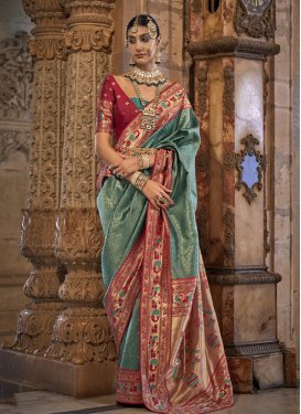 Swarovski Work Jacquard Silk Designer Contemporary Style Saree For Ceremonial