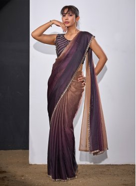 Swarovski Work Satin Silk Trendy Saree in Brown and Purple for Festival