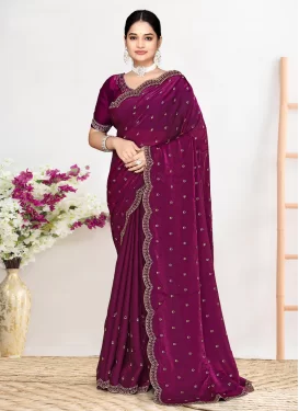 Swarovski Work Traditional Saree For Festival in Fuchsia