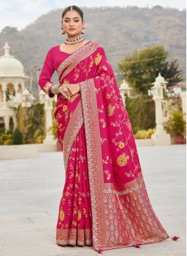 Swarovski Work Viscose Traditional Saree in Rose Pink for Ceremonial