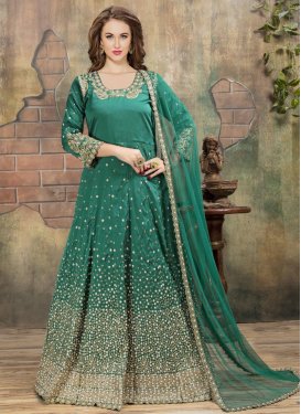 Tafeta Silk Beads Work Floor Length Anarkali Salwar Suit