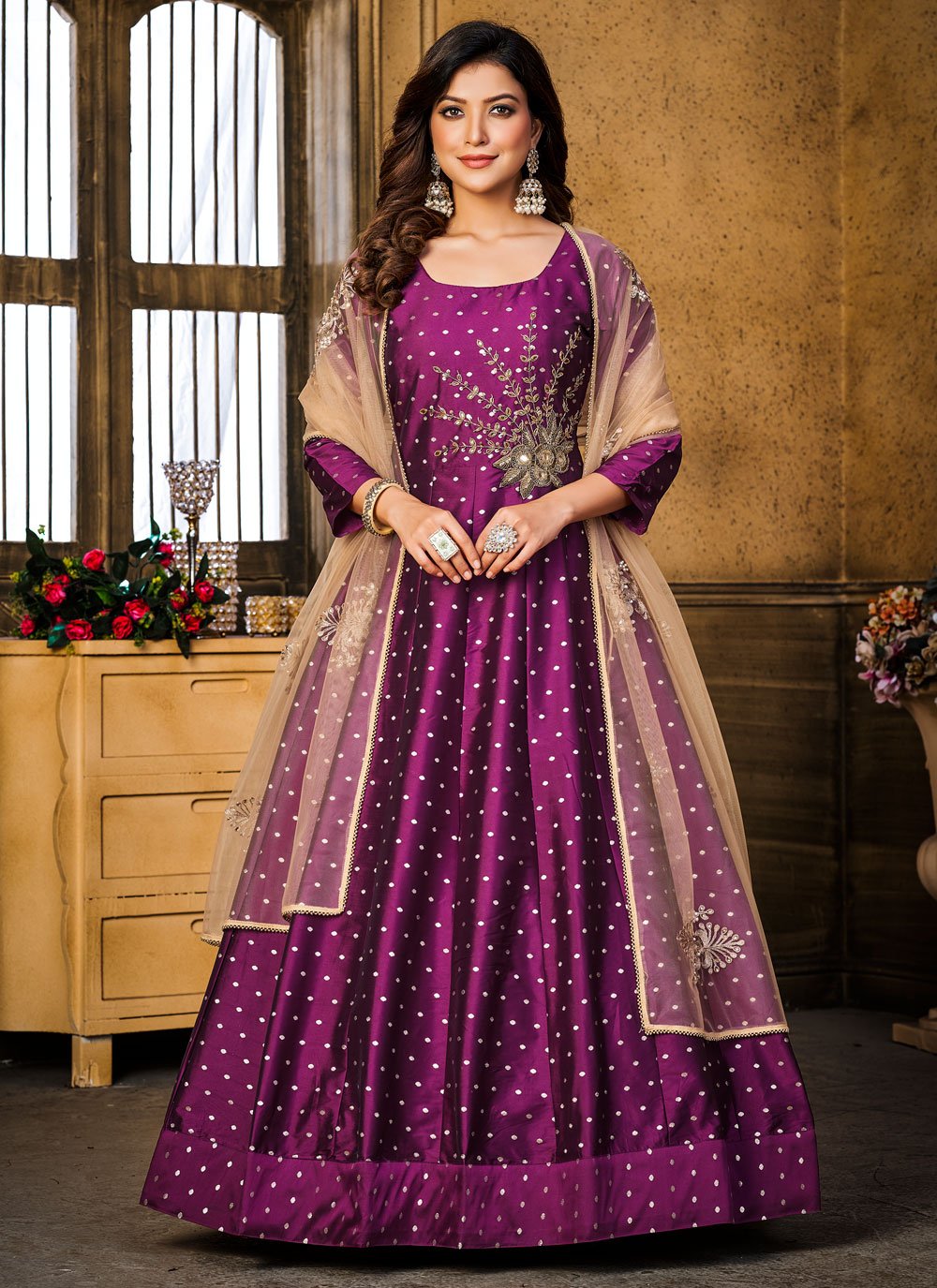 Tafeta Silk Readymade Classic Gown For Party