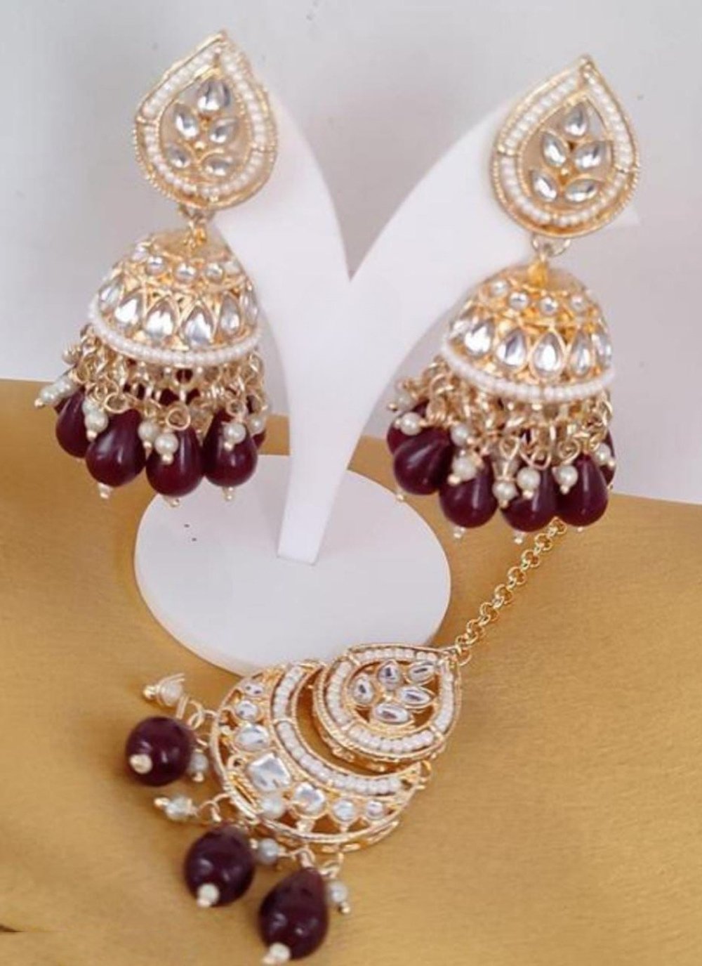 Talismanic Alloy Beads Work Gold Rodium Polish Earrings Set