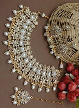 Talismanic Beads Work Alloy Gold Rodium Polish Necklace Set For Festival