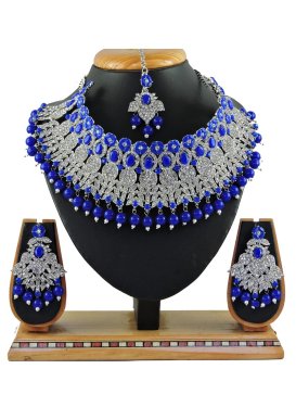 Talismanic Beads Work Silver Rodium Polish Alloy Necklace Set For Bridal