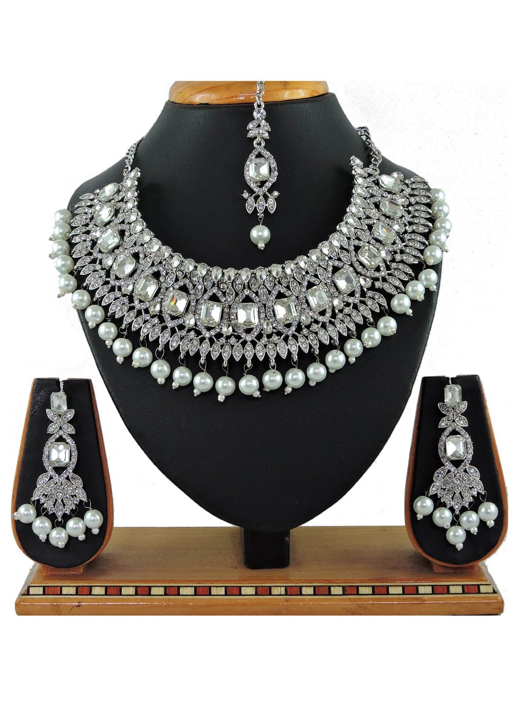 Talismanic Diamond Work Silver Rodium Polish Necklace Set