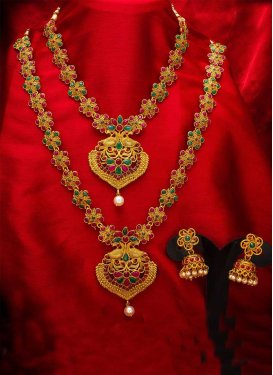 Talismanic Gold and Green Gold Rodium Polish Stone Work Necklace Set