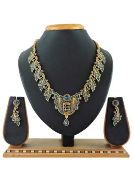 Talismanic Gold and Light Blue Gold Rodium Polish Necklace Set For Festival