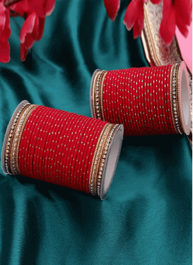 Talismanic Gold and Red Alloy Gold Rodium Polish Bangles For Festival