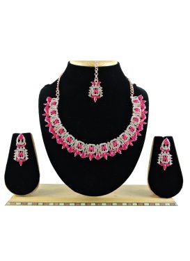 Talismanic Gold Rodium Polish Rose Pink and White Necklace Set