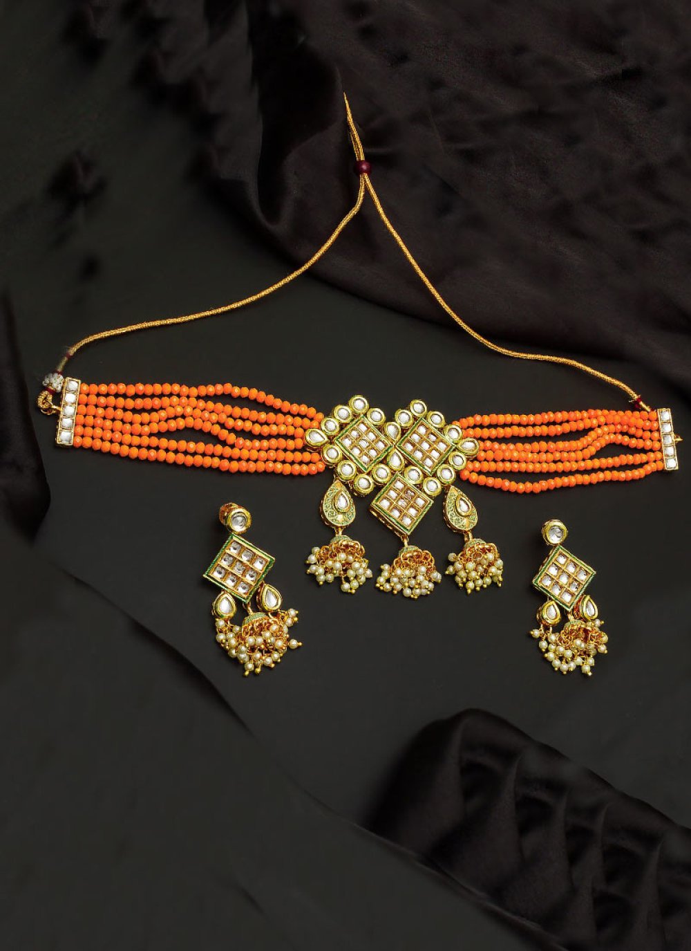 Talismanic Orange and White Gold Rodium Polish Necklace Set