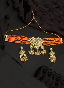 Talismanic Orange and White Gold Rodium Polish Necklace Set