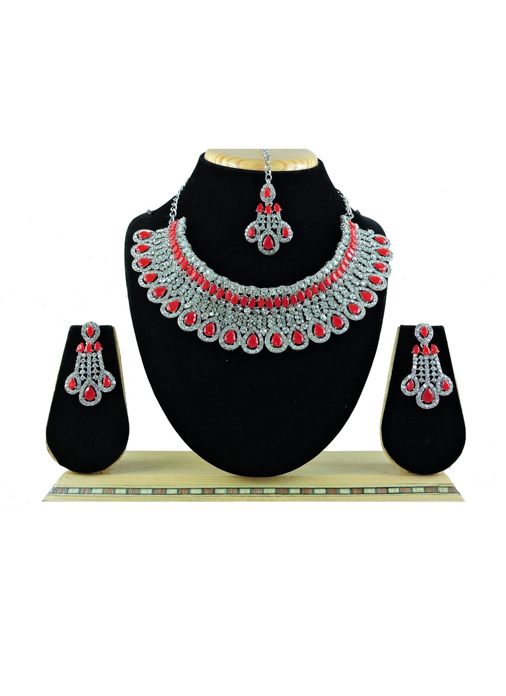 Talismanic Red and White Alloy Necklace Set For Festival
