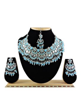 Talismanic Silver Rodium Polish Beads Work Necklace Set For Festival