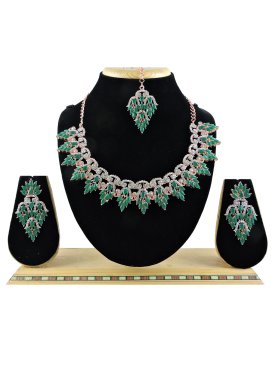 Talismanic Stone Work Green and Silver Color Silver Rodium Polish Necklace Set