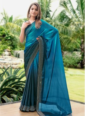 Teal Satin Silk Fancy Work Traditional Saree for Women