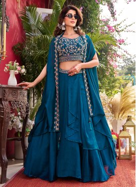 Teal Vichitra Silk Embroidered Work Readymade Lehenga Choli for Women