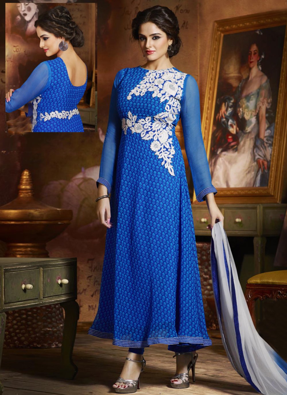 Tempting Blue Color Chiffon Churidar Suit