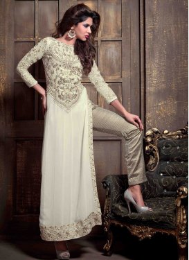 Tempting Off White Color Patch Work Pant Style Salwar Suit