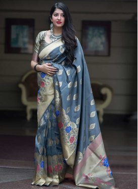 Thread Work Banarasi Silk Designer Contemporary Saree