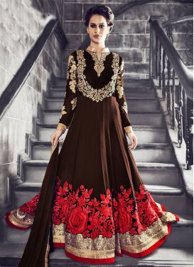 Thrilling Floral And Stone Work Floor Length Wedding Suit