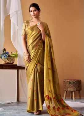 Tissue Classic Saree in Gold with Woven Work for Ceremonial