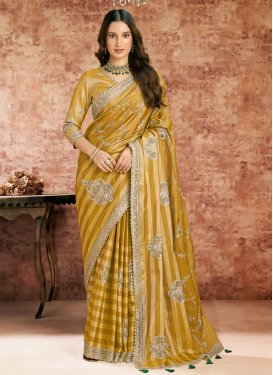 Tissue Classic Saree in Mustard with Beads Work for Women