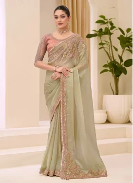 Tissue Classic Saree with Cutdana Work for Ceremonial in Beige
