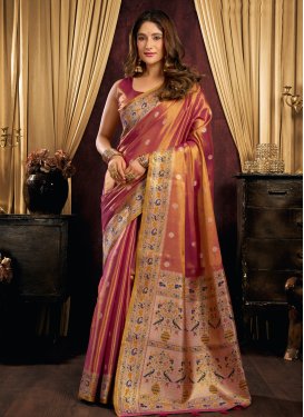 Tissue Classic Saree with Woven Work for Ceremonial in Coral