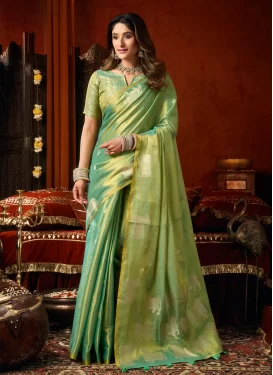Tissue Classic Saree with Woven Work for Ceremonial in Sea Green