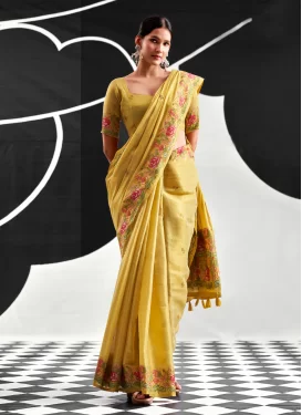 Tissue Classic Saree with Woven Work for Ceremonial in Yellow