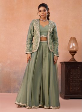 Tissue Cutdana Work Palazzo Suit in Sea Green