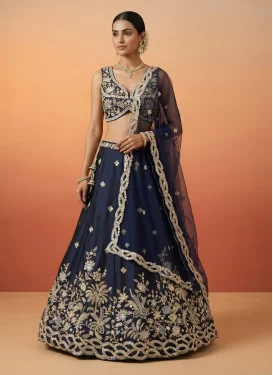 Tissue Designer Lehenga Choli in Navy Blue with Embroidered Work for Festival
