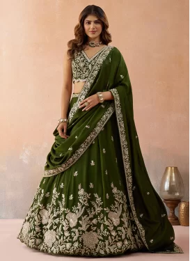 Tissue Designer Lehenga Choli in Olive with Embroidered Work for Party